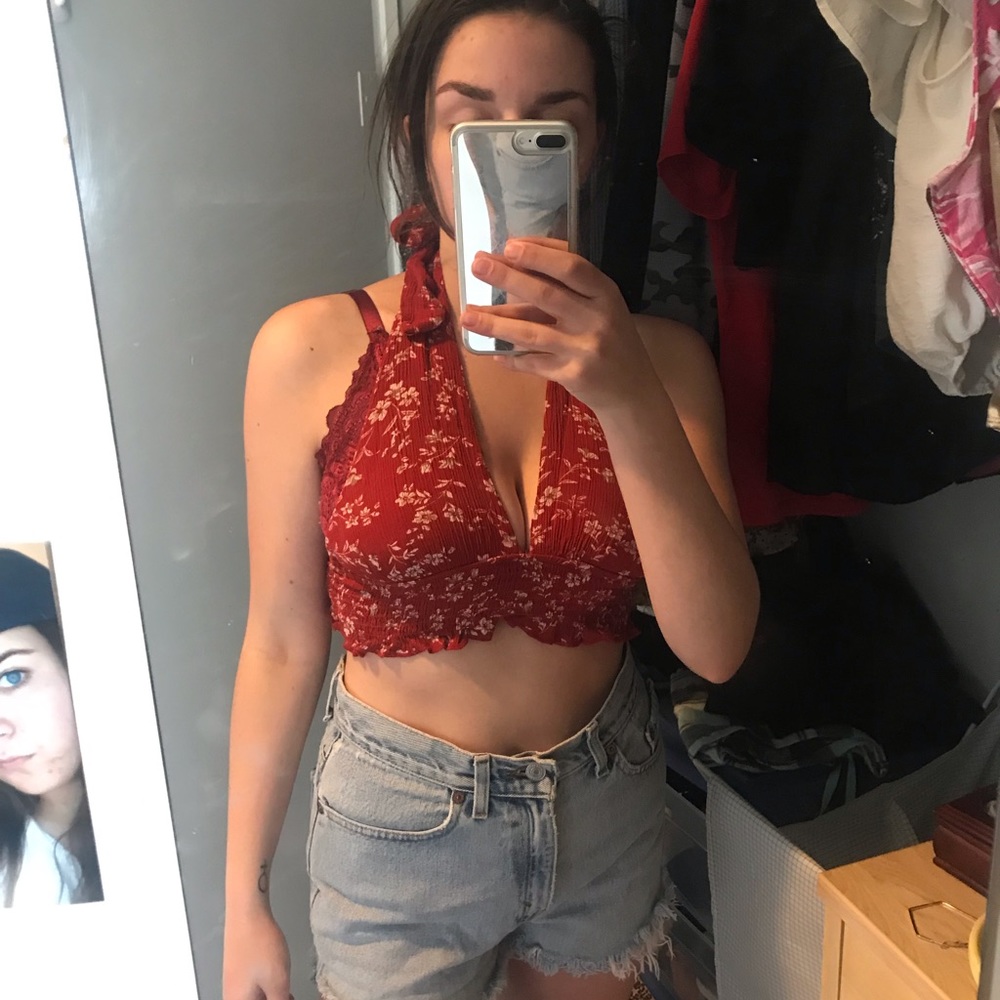 ZAFUL red floral print haulter top